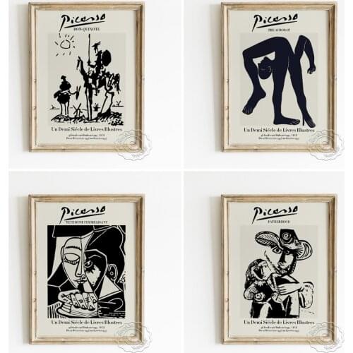 Pablo Picasso Exhibition Black White Poster, Acrobat Surrealism Art Prints, Fatherhood Wall Picture, Don Quixote Cubism Wall Art