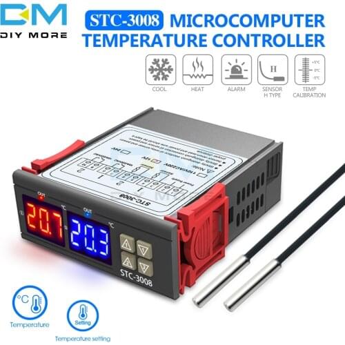 STC-3008 Dual Digital Temperature Controller Thermostat Thermoregulator Incubator Probe 10A Heating Cooling 12V 24V 110V 220V
