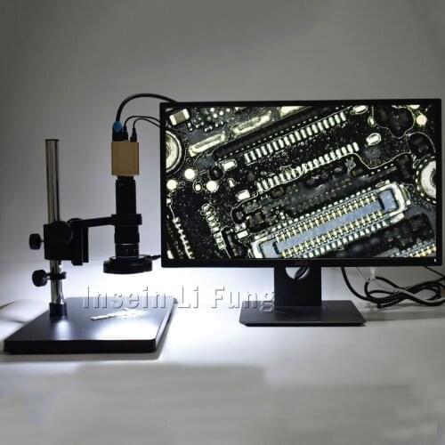 HD 1080P HDMI VGA USB Digital Video Microscope Camera+10X-180X Magnification Zoom C-mount Lens+LED Light Source+Large Bracket