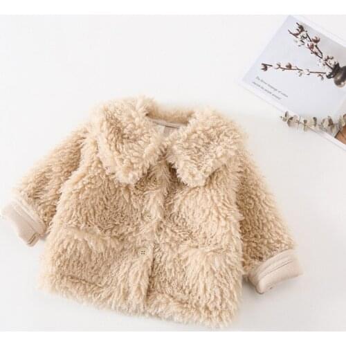 DFXD High Quality 2020 Baby Girls Winter Outwear Beige Elegant Lamb Woolen Faux Fur Coat Thick Warm Kids Clothing Girls Jackets