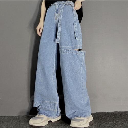 Jeans Women Clothes High Waist Loose Straight Jeans Ripped Hole Student Hip Hop Vintage Dad Wide Leg Trousers Summer Fall Pants