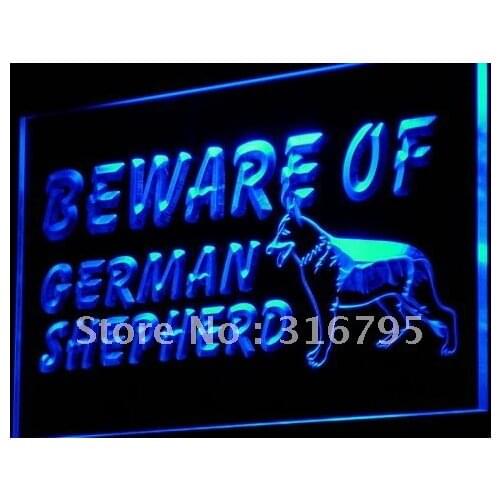 I838 Beware of German Shepherd Dog NR LED Neon Light Light Signs On/Off Switch 20+ Colors 5 Sizes