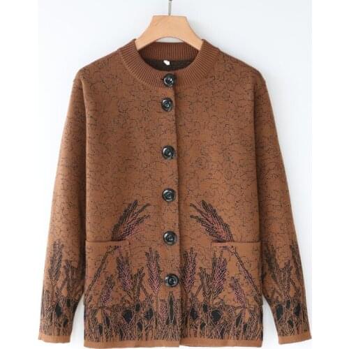 Fall Ladies Cardigan Jacket Middle-aged Mom Womens Sweater Wear Round Neck Single Breasted Knit Sweater Casual Sweater Coat