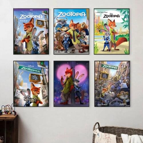 Disney Canvas Painting Moive Cartoon Crazy Zoo Prints and Posters Wall Art Pictures for Kids Room Home Decoration Gift Cuadros