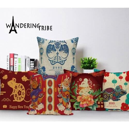 Chinese New Year Pillow Case Colorful Decorative Cushions Cover Animal Pillowcase Mouse Home Cushions Linen Car Cushion Covers