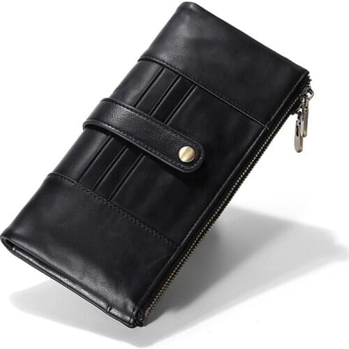 2019 Cowhide Leather Men Long Wallet Women RFID Anti-Theft Bag Double-Zipper Luxury Purse Credit Card Money Holder Bags Portfel