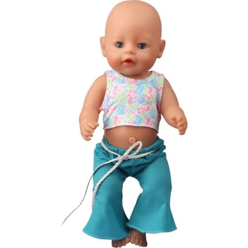 43 Cm New Baby Born Doll 18‘’ Doll Clothes Set Suit Short Flower Shirt+Loose Pants+Waistband For Girls Gift Doll Accessories