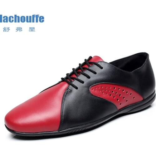 Men Jazz Dance Shoes Red Man Geniune Leather Ballroom Tango Dancing Shoes Mens Adults Rubber Bottom Mordern Dace-shoes for Boys