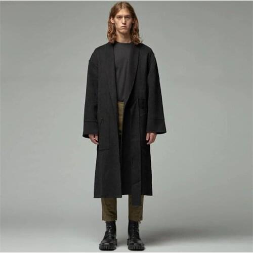 Yamamoto mens furni coat kimono waist loose mid-length