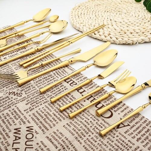 Mirror Vintage Gold Flatware Cutlery Set 304 Stainless Steel Dinnerware Set Tableware Home Knife Fork Teaspoons Silverware Set