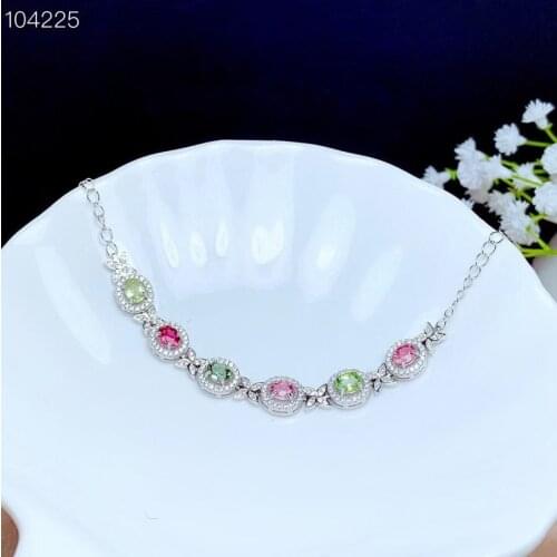 New natural tourmaline bracelet 925 silver candy color tourmaline bracelet ladies simple style
