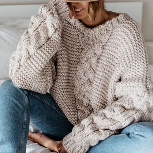 Autumn Twist Sweaters Women Winter Warm Long Sleeve Solid Knitted Sweater Casual V Neck Loose Oversized Ladies Pullovers