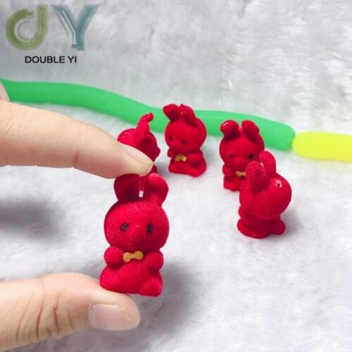 Pakeage of 24 MINI Flocking doll Flocking Cute little bunny doll key chain Little bunny Car decoration furnishing articles red