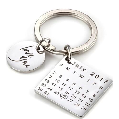 Personalized Custom Engraved Calendar Keychain Hand Carved Date Key Chain Ring for Fathers Day Birthday Gift DIY Private Keyring