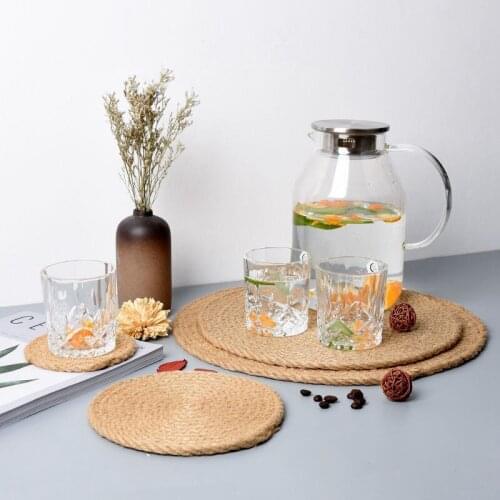 Handwoven Placemats Round Tableware Pad for Bowl Plate Bottle Decorative Table Mat for West Restaurant Dining Table Party Decor