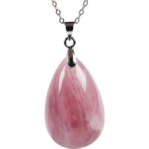 Genuine Natural Gems Madagascar Pink Quartz Crystal Women Charms Waterdrop Bead Pendant 38x25x13mm