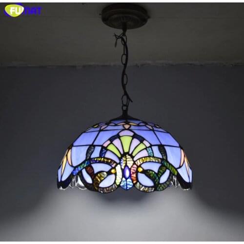 FUMAT Tiffany Pendant Light Baroque Style Hanging Lamp 12 Inch Stained Glass Suspended Luminaire E27 Living Room Kitchen Lights