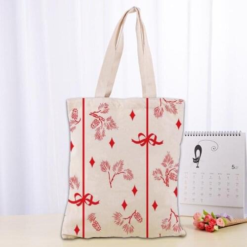 Hot Christmas pattern Canvas Tote Bag Fashion Durable Women Student Cotton Linen Handbag Printed Shopping Bags Custom logo