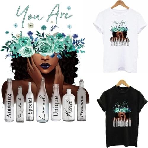 Amazing Flower Girl Patches Iron On Transfer For Clothes DIY Washable Women T-shirt Hoodies Thermal Clothing Sticker Applique