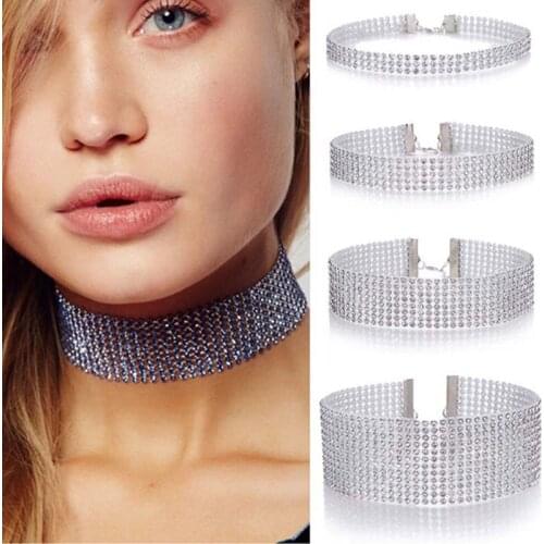 Luxury Crystal Choker Necklace For Women Gothic Bridal Wedding Jeweley Party Prom Wear Silver Chain Punk Gothic Choker Necklaces