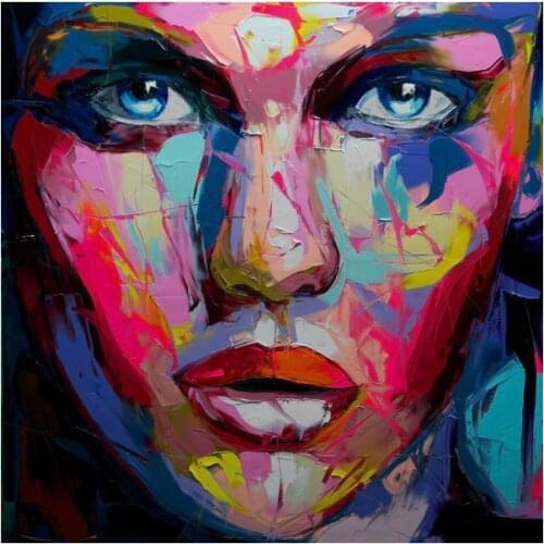 Hand painted 1 Pieces Large Size painting On Canvas Oil Paintings Francoise Nielly Knife Colorful Face Figure Wall Art Posters