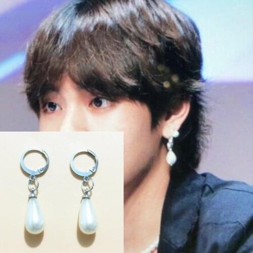 1pair Jin Jimin Earrings Kpop Bangtan Boys Korean Pearl stud Earrings For Men Women and Men Earrings Punk
