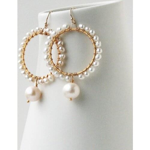 Natural Pearl Earrings Circle Pendientes Handmade 14K Gold Filled Jewelry Boho Oorbellen Brinco Vintage Jewelry Earrings