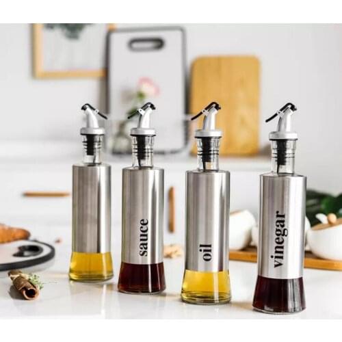 Glass stainless steel leak-proof oil pot oil bottle sauce seasoning bottle kitchen household oil pot vinegar pot