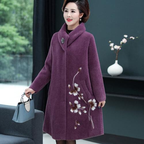 Middle-aged Women Thick Imitation Faux Mink Fur Outwear Female Cashmere Coat Ladies Long Sleeve Knit Sweater Cardigan Z193