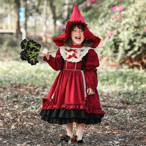 Umorden Halloween Costumes for Girls Lovely Lolita Cosplay Gothic Princess Dress Witch Costume Kids Child European Clothing