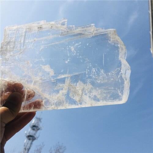Natural white rough selenite crystal slab transparent gypsum specimen