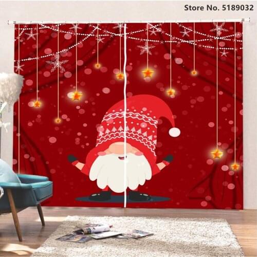 Merry Christmas Window Drapes for Living Room Bedroom 2 Panels Santa Claus Cartoon Window Curtain 3D Print Blackout Curtain