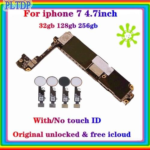 Factory unlocked for iphone 7 32gb 128gb 256gb Motherboard With / Without Touch ID,No iCloud for iphone 7 Mainboard Original