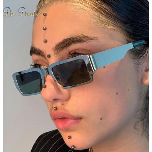 2021 new steel skin metal square sunglasses ins sunglasses female hip hop personality trend sunglasses uv400 Oculos De Sol