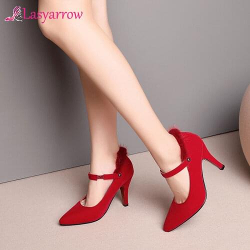 Lasyarrow Large Size 28-54 Womens Pumps 2020 Spring Ankle Strap Gladiator Shoes Woman High Heels Pointed Toe Party Wedding Shoe