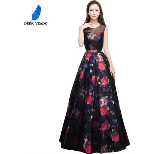DEERVEADO Flower Pattern Elegant Evening Dress Long See Through Back Formal Party Dresses Evening Gown M209