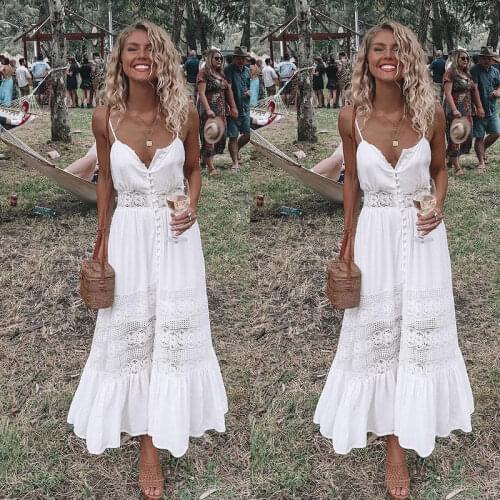 2021 Women Summer Boho Lace Floral Dress Evening Party Beach Dresses Sleeveless Sundress Holiday