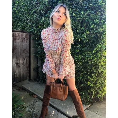 Happie Queens women yellow floral print deep V-neck sashes Bohemian mini dress ladies short sleeve Boho dresses vestidos