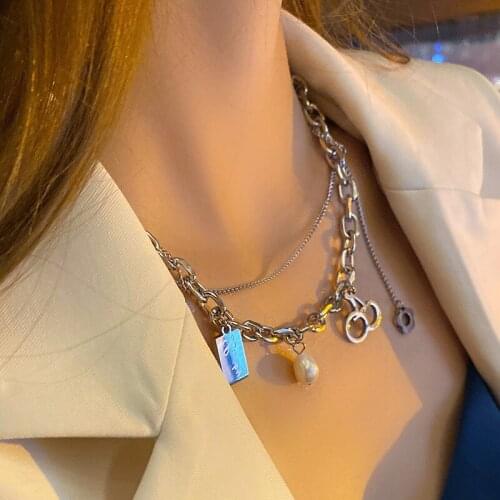 Origin Summer Creative Simulation Pearl Cherry Flower Pendant Necklace for Women Stainless Steel Hollow Chain Necklace Jewelry