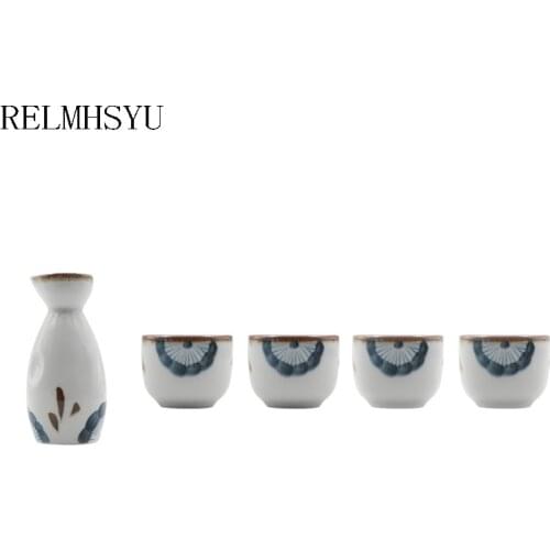 1PC RELMHSYU Japanese Style Ceramic Hand-painted Sake Bottle Set Household Small Wine Cup Set Drinkware