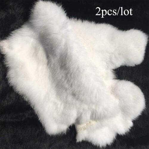 2pcs Natural White Rabbit Fur Fabric Soft Fluffy Rabbit Winter Warm Leather For DIY Handmade Apparel Sewing Clothing Decoration