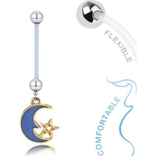 20pcs/lot Blue Moon Star Pregnancy Belly Ring Flexible Barbell Navel Bars Piercing Ombligo for Woman Gift