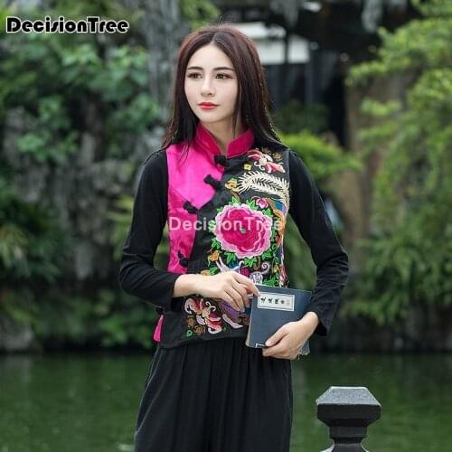 2021 embroidery qipao chinese traditional tang suit vest women top flower embroidery sleeveless ethnic china hanfu vest