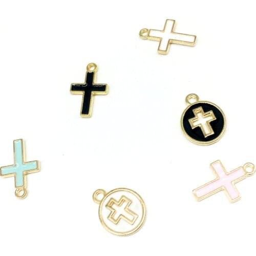 30pcs/lot Candy Color Cross Oil Drop Charms DIY Bracelet Necklace Making Pendant For DIY Handmade Jewelry