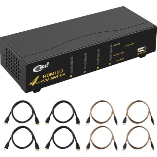 CKL 4 Port HDMI KVM Switch, HDMI2.0 KVM Switch, Support 4K@60Hz, 3D CKL-94H2, with USB2.0 Hub, with 4pcs kvm cables