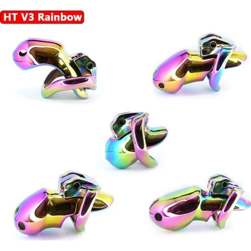5 Size Rainbow HT V3 Chastity Device Cock Cage Lock Stop Masturbation BDSM Fetish Abstinence Penis Ring Metal Sex Toys For Men