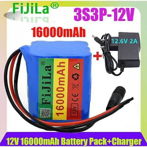 3s3p 12V 16Ah battery pack 18650 lithium ion 12V 16000mAh DC12.6V super large capacity rechargeable battery with BMS + charger