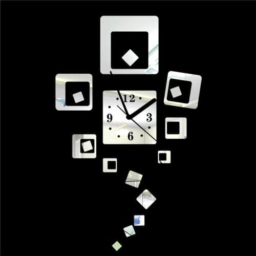 Acrylic square wall mirror clock sticker for living bed room , creative personality DIY fashion art clock