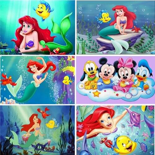 Disney 5D Diy Diamond Painting Mermaid Embroidered Mosaic Cartoon Inlaid Rhinestone Cross Stitch High Quality Handmade Gift