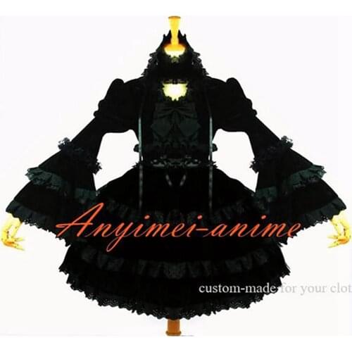 Gothic Lolita Dark Punk Black Velvet Dress Cosplay Costume Custom-made[G611]